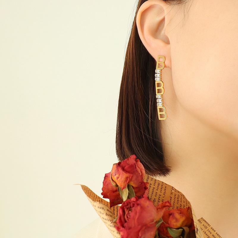 Geometric Letter Splicing Zirconia Stud Earrings for Women - Trendy Fashion Accessories