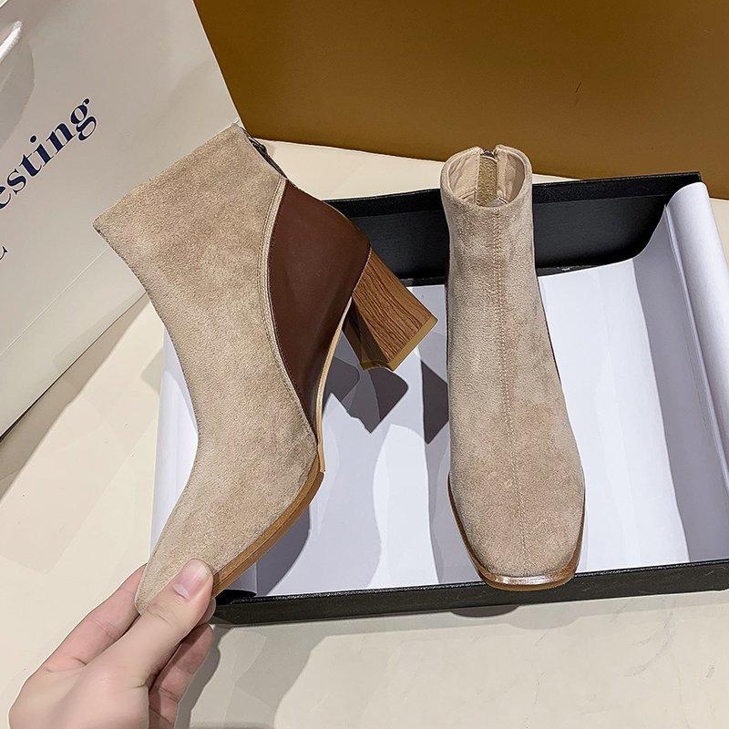 Модные остроносые ботильоны на высоком каблуке Модные короткие сапоги на квадратном — фото 3