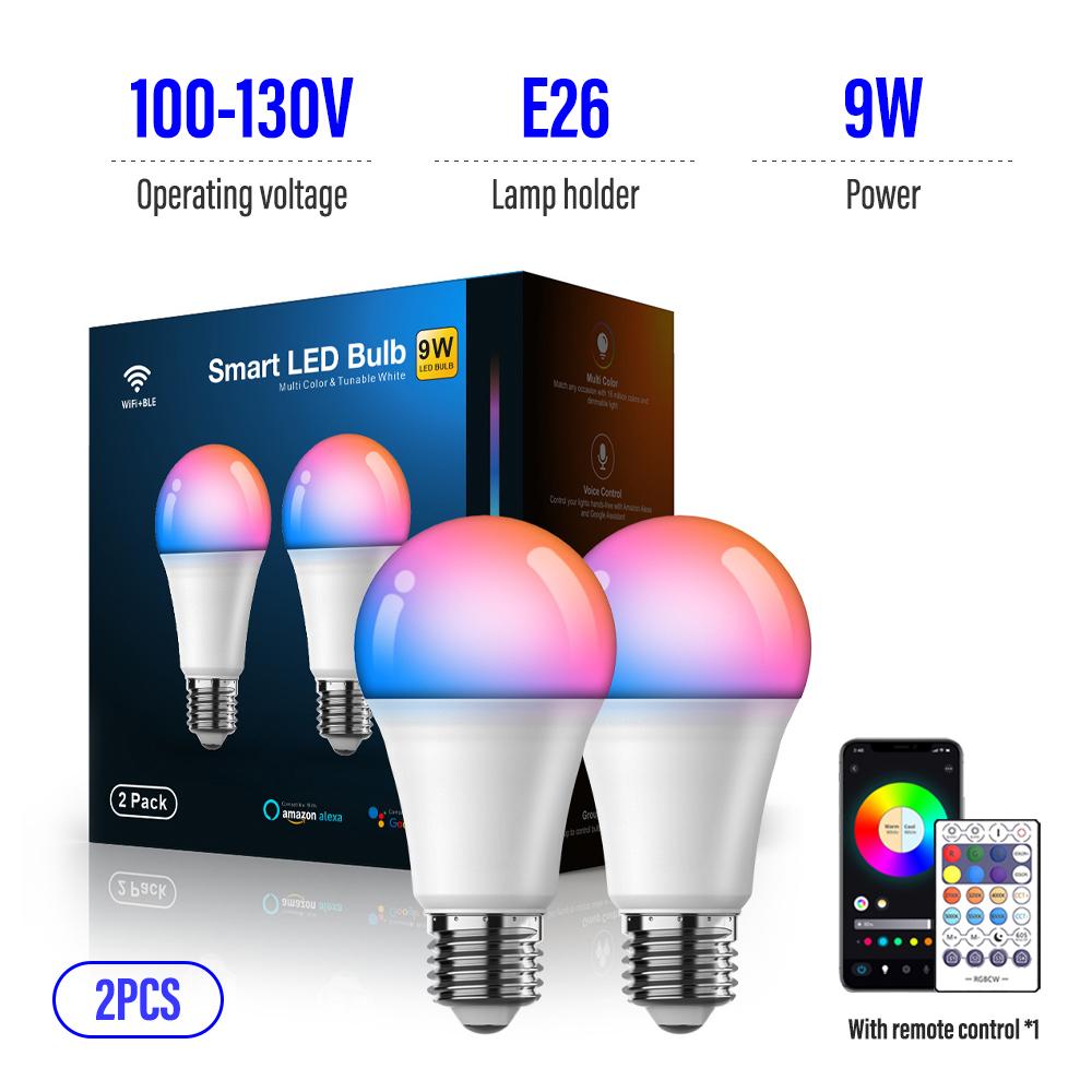 LED Smart Bulb A19 E26/E27 Color Changing LED Bulb with Music Synchronization WiFi and BLE 5.0 Dimmable RGB Smart Home Lighting