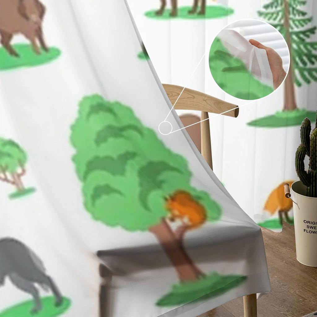 Cute Forest Animals Chiffon Sheer Curtains For Living Room Bedroom Decoration Window Tulle Curtains Drapes