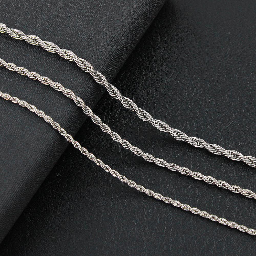 Stainless Steel Twisted Chain Necklace - 3MM/4MM/5MM, Elegant Style, Vacuum Electroplated Pendant.