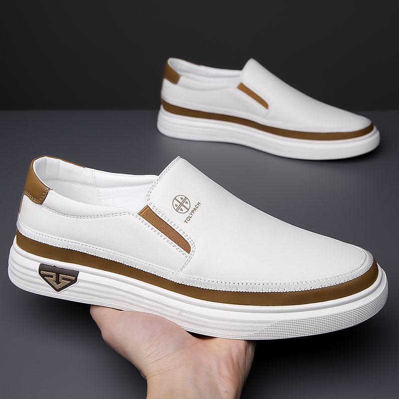 Fashion New Summer Fashionable and Comfortable Mens Versatile White Shoe Brand Genuine Leather Breathable Soft Soled Cowhide Board Shoes