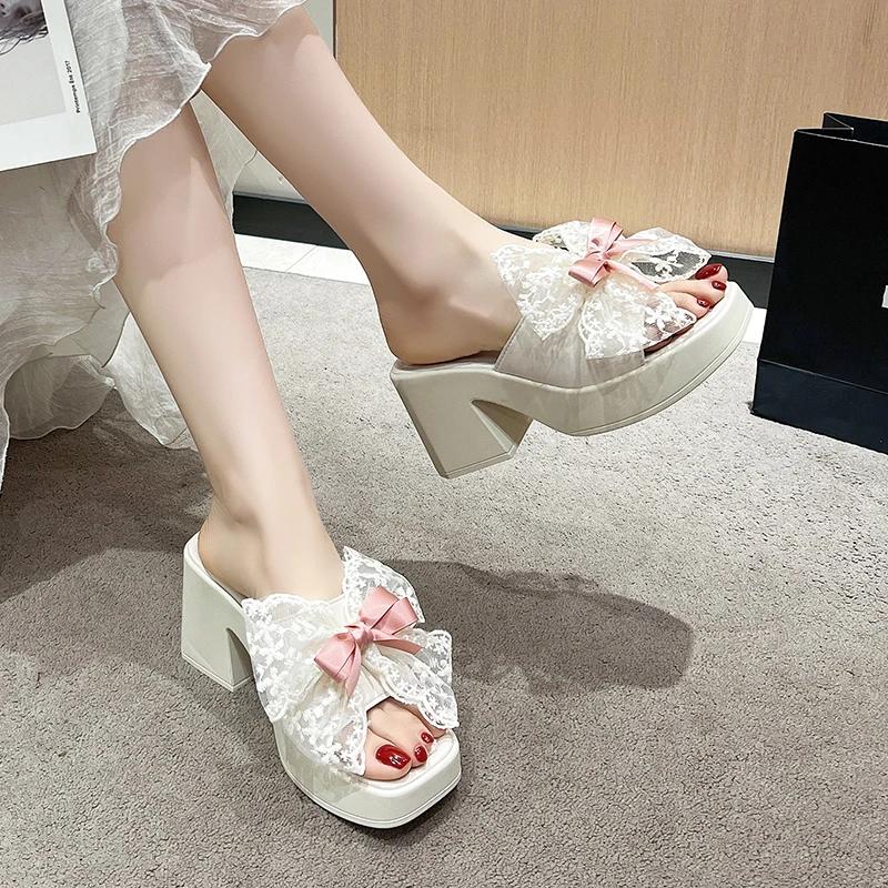 Fashion Women's Chunky Heeled Sandals Shoes 8.5cm Chunky Platform Open Toe Slipper Summer Sexy Holiday High Heel Beach Sandlias