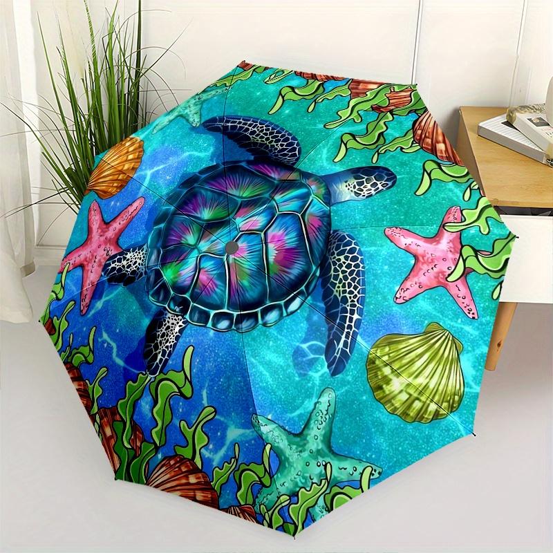 

Sea turtle, underwater scene Theme 8 Bone Hand Automatic Folding Umbrella, Compact and Portable Design, A Perfect Gift for Birthday, Christm