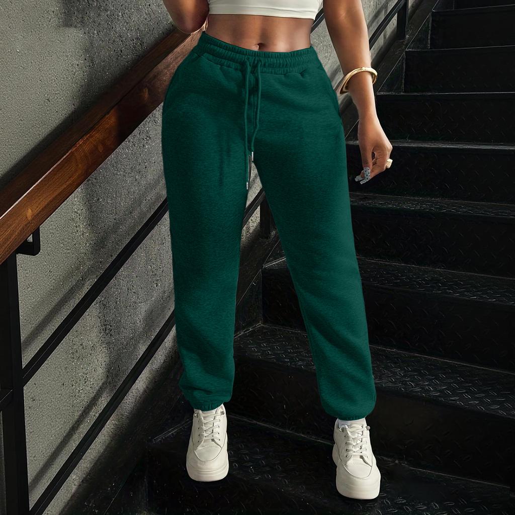 Women's Color Casual Joggers with Elastic Waist and Drawstring, Pockets