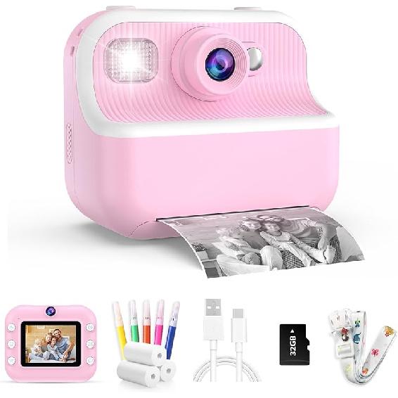 Kids Camera Instant Print, Christmas Birthday Gifts Toys for Girls & Boys Ages 3-12, Digital Selfie Portable Camera with 1080P HD Dual Lens, 3 Rolls