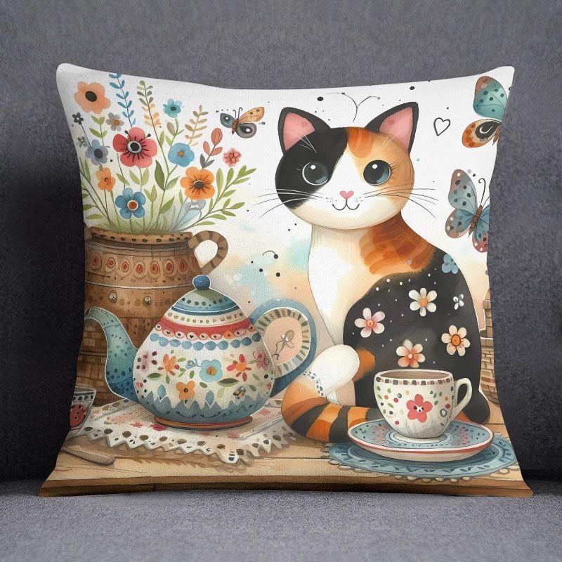 Tecknad katt Ke demontering och tvättning kontorsörngott, soffkudde, vardagsrum sovrum fyrkantigt örngott