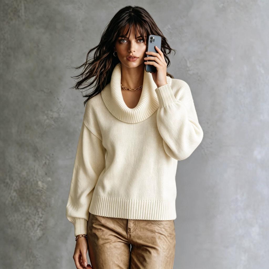 Women's Turtleneck Sweater, Solid Color, Long Sleeve for Fall and Winter