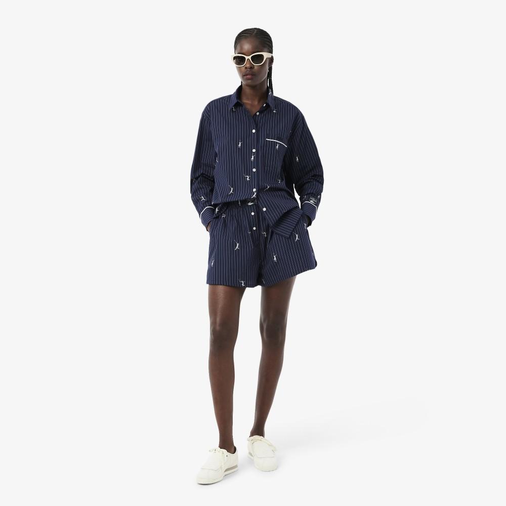 [Lacoste] Women s Embroidered Point Stripe Shorts FF1034-56G525 34