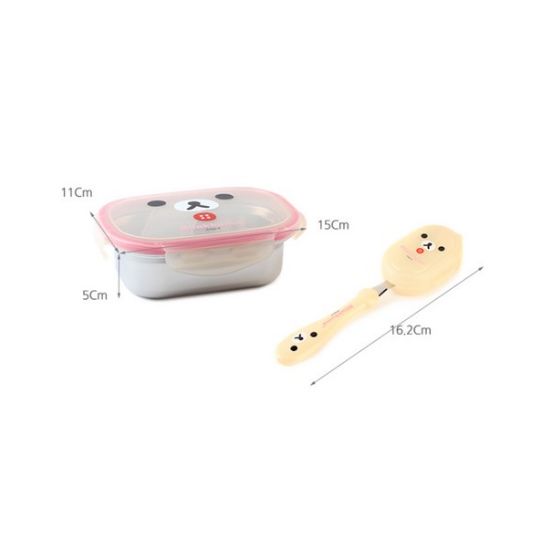 Rilakkuma Kinder 2-stöckiges Edelstahl-Lunchbox-Set (mit Gabel & Löffel)