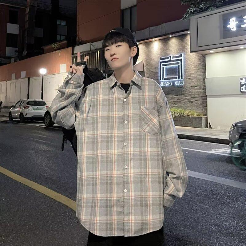 2024 Spring And Autumn Checkered Shirt Men'S Long Sleeve Sunscreen Jacket Casual Student Couple Trendy Shirt