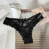 Lace Bow Sexy Thong Transparent Women's Lingerie Low Waist Flower Embroidery Mesh Perspective Hollowed Panties Briefs