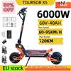 TOURSOR X5 11 colių 6000W Dvigubo variklio elektrinis paspirtukas 85KM/H 120KM Ilgo nuotolio Off Road Sulankstomas elektrinis paspirtukas suaugusiems