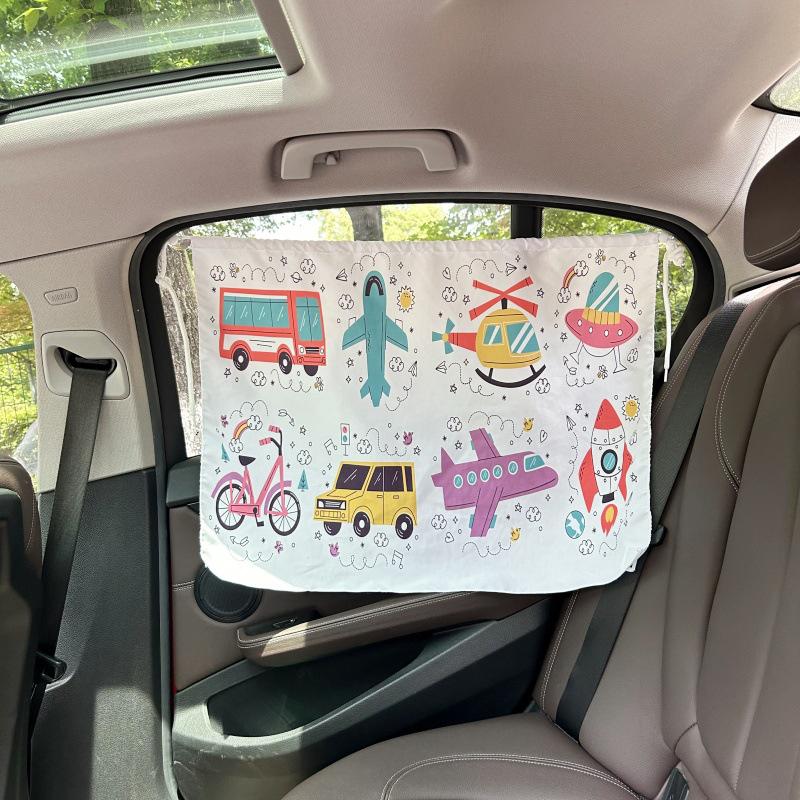 Car Window Sunshade Curtain Universal Side Cartoon Suction Cup Design UV Protection for Outdoor Trips
