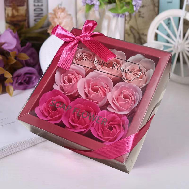 Подарочная коробка с мыльными цветами ко Дню святого Валентина: 9 роз, Креативный подарок на день рождения и свадебный сувенир