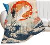 Japanese Crane Blanket Japanese Waves Throw Blanket Stuff Decor Merch Cozy Flannel Soft Warm Plush Lightweight Bedding Gifts