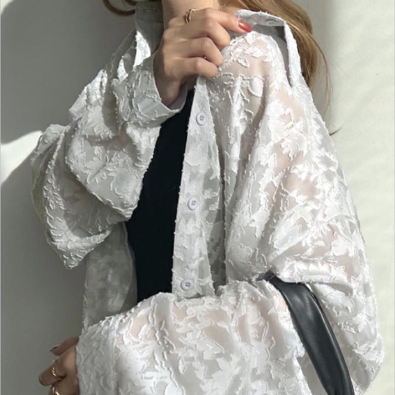 

Japanese Korean Lace Chiffon Beach Top - Loose Airy Shirt One Size фарби люмінесцентні зелений колір