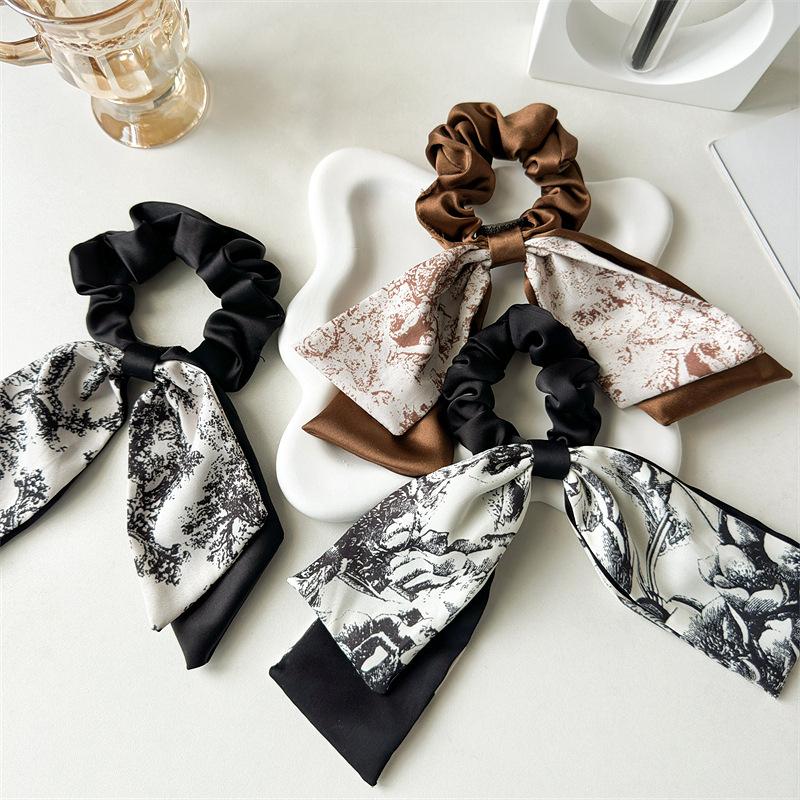 Printed Ribbon Satin Hairband, Elegant Girl's Updo Hair Tie, Large Intestine-style Headband Ponytail Hair String