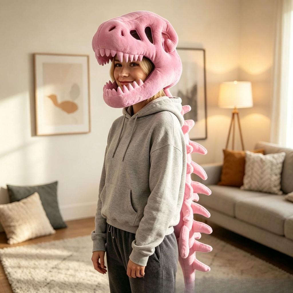 Dinosaur Skeleton Head Hood Plush Costume with Bone Frame for Kids Adults, Cute Dinosaur Skeleton Suit Cosplay Toy Gift 90/120cm