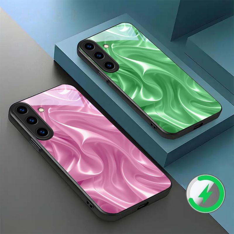 The Golden Silk of Waves Suitable for Samsung Galaxy S26 Ultra S20 FE S21 S22+ 23 Plus S24 Ultra 25 Edge Black Glass Phone Casee