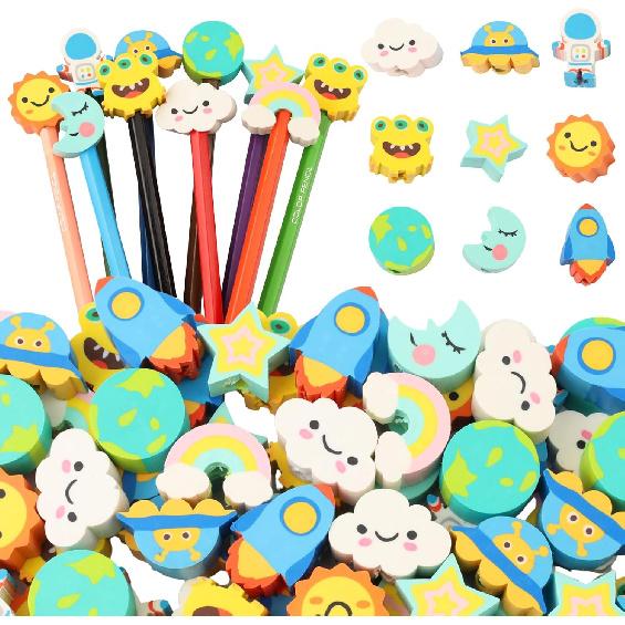 28Pcs Pencil Top Erasers for Kids Cute Randow Eraser Caps Pencil Top Erasers Bulk Erasers Toppers for School Party Favors Back to School Supplies