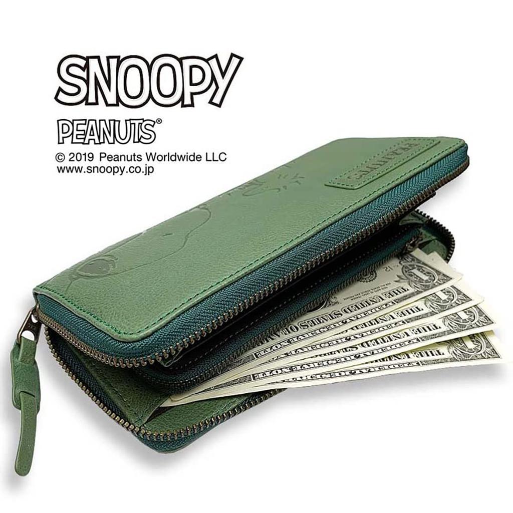 PEANUTS SNOOPY Round Zip Long Wallet, Camel, 73053, Cowhide, Italian Leather, Unisex (Camel)