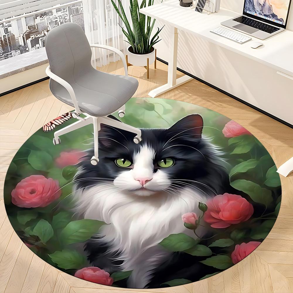 1pc Cat Roses Butterfly Chair Carpet for Office, Non-slip, Soft and Durable Office Rug for Decoration, Perfect for Office yy251229111