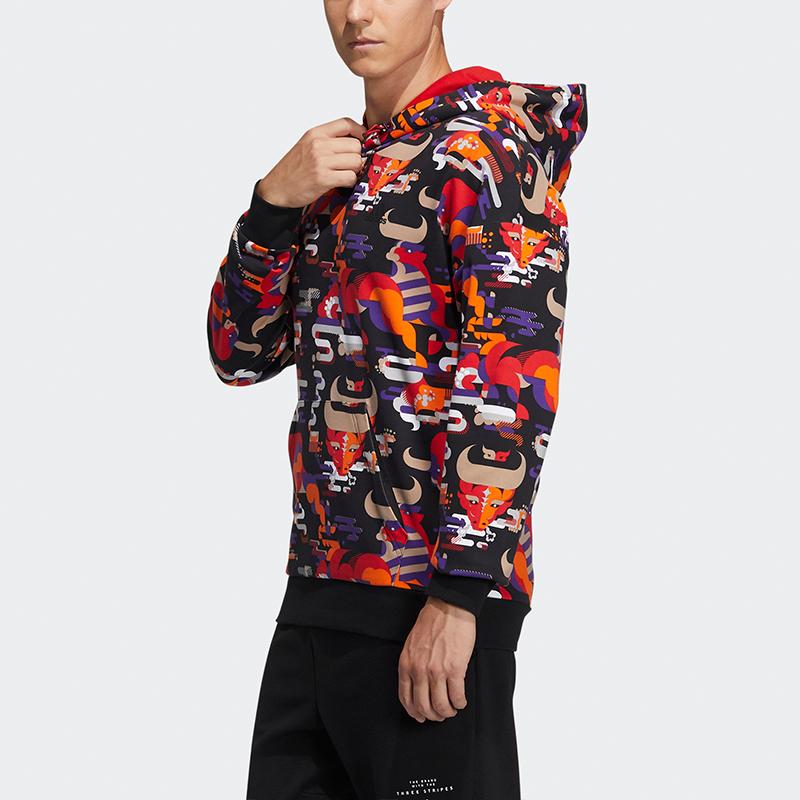 Adidas Cny Gfx Hoodie With All-Over Print Men Tops Crimson GQ8838