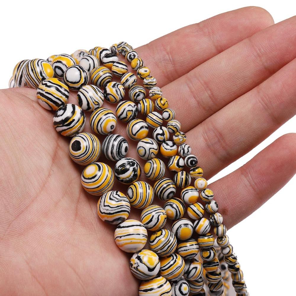 Striped Yellow Malachite Stone Beads Round Loose Spacer Bead Strand 4 6 8 10 12 Mm For Jewelry Making DIY Bracelet Wholesale