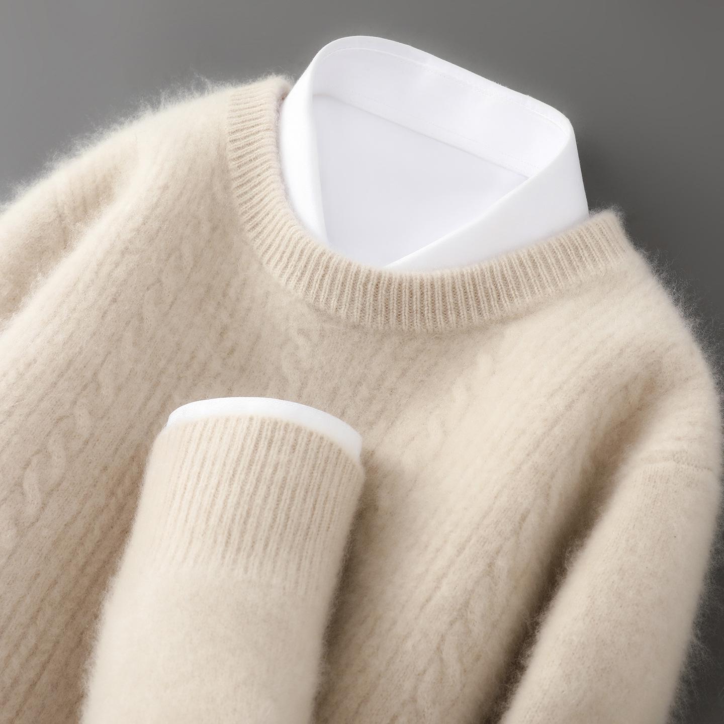 

Men s 100% Pure Wool Round Neck Loose Knit Sweater - Thick Pullover for Autumn & Winter Large