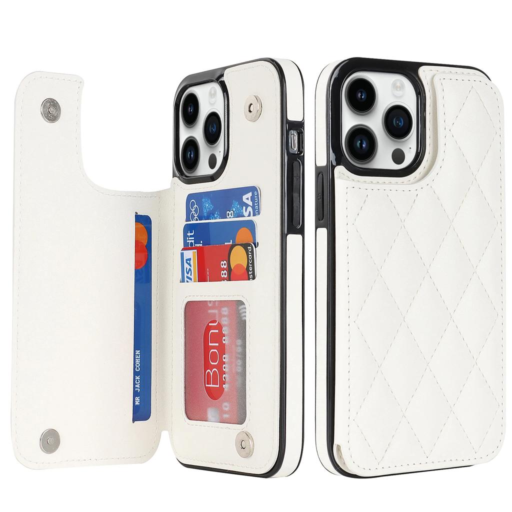 Leather Rhombic Grid Pattern Cover for For IPhone 16 15 14 13 12 Mini 11 Pro Max XR 7 8 Plus Card Slots Holder Purse Phone Case