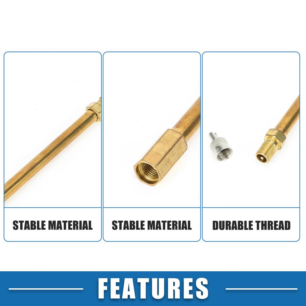 A ABSOPRO Tire Valve Stem Air Inflation Adapter Durable 200mm Long Tire Valve Extension Copper Silver Tone