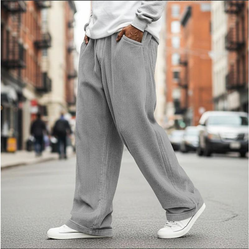 

Men Corduroy Loose Wide Leg Casual Pants S серый