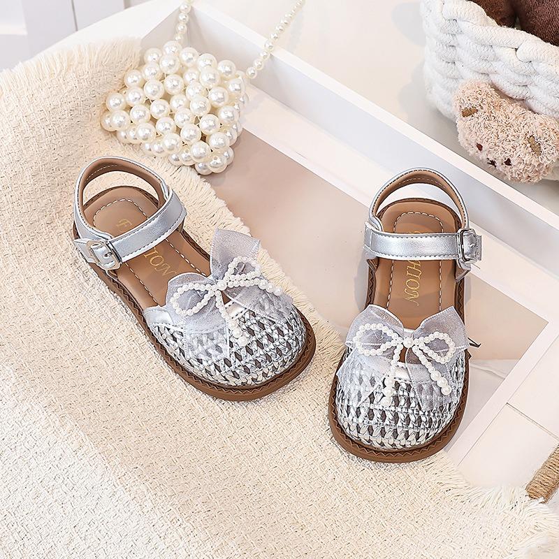 Girls mesh bow woven hollow sandals summer fashion bag head princess sandals beach shoes tide