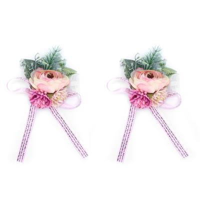 2Pcs Wedding Bridal Corsage Bridesmaid Wrist Flower for Wedding Party AnniversaryPink