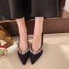 New Crystal Pointed Toe Women Mary Jane Shoes Fashion Shallow Slip on Shoes Dancing Party Prom Ladies Pumps Shoes
