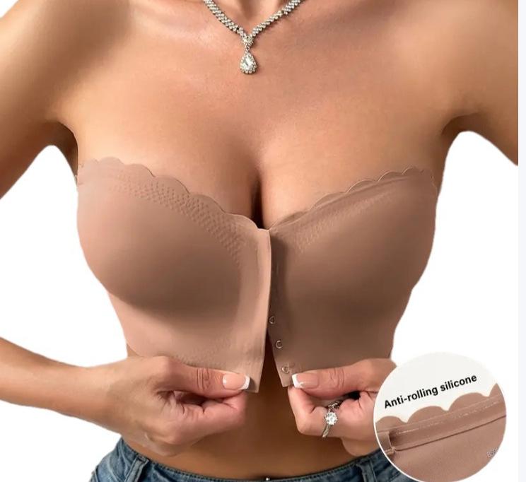 European & American Style Seamless Breathable Bandeau with Wavy Edge and Front Buckle - Anti-Sagging & Anti-Exposure Women's Lingerie.