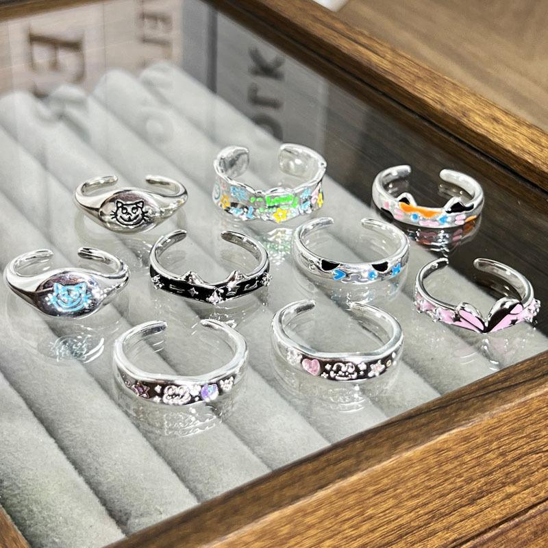 Creative pattern cute graffiti niche colorful cartoon open ring schoolgirl sweet versatile light luxury ring tide