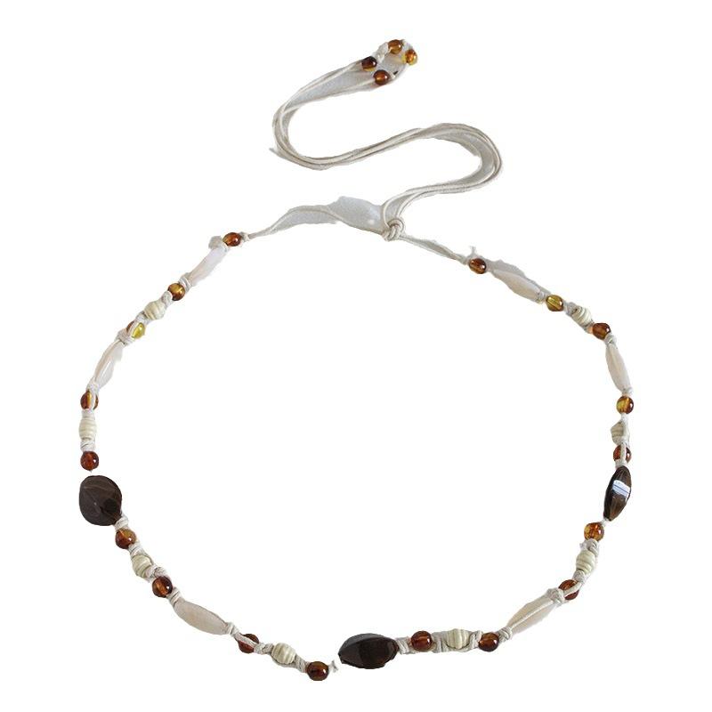 Boho Style Wax Rope Weaving Knotted Ethnic Style Handmade Wooden Beads Women's Belt Leisure Vacation Style Exquisite Waist Rope