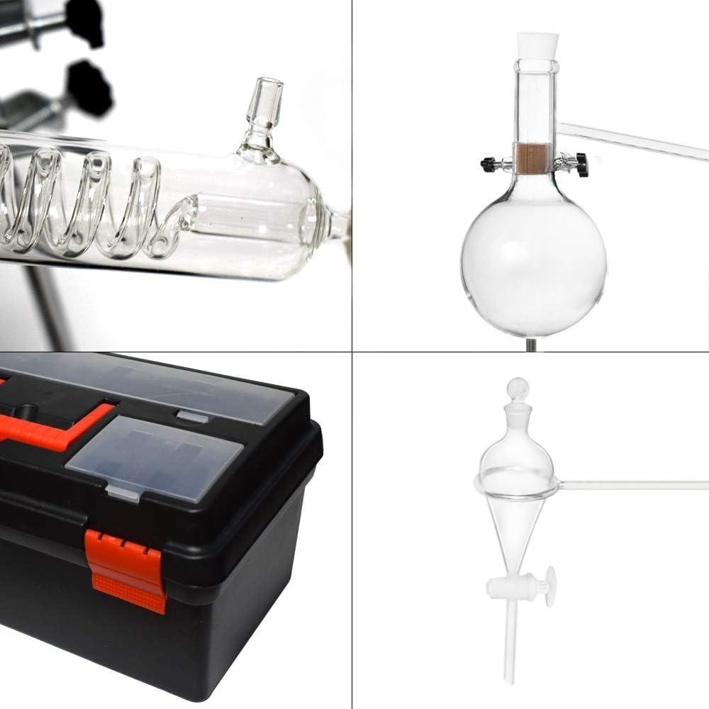 Apparecchio per Estrazione Olio Distillazione Vetro da Laboratorio 500ml Distillatore d'Acqua Purificatore Kit Vetro Idrosol Distillatore Alcool Moonshine