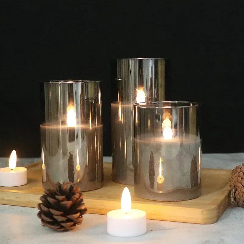 3Pcs/Pack LED Candle Light Remote Controlled Electronic Flameless Moving Wick Plastic Candle Set Ffor Party Home Decoration