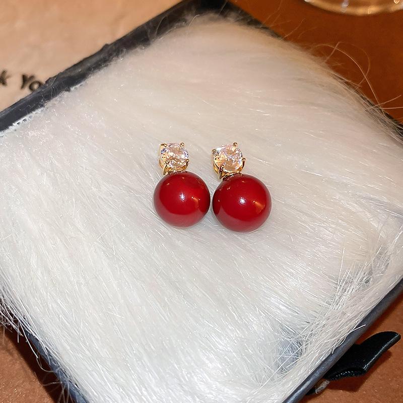 Silver Needle Ankara Red Geometric Stud Earrings Female Korean Ins Fashion Design Earrings High-end Exquisite Earrings