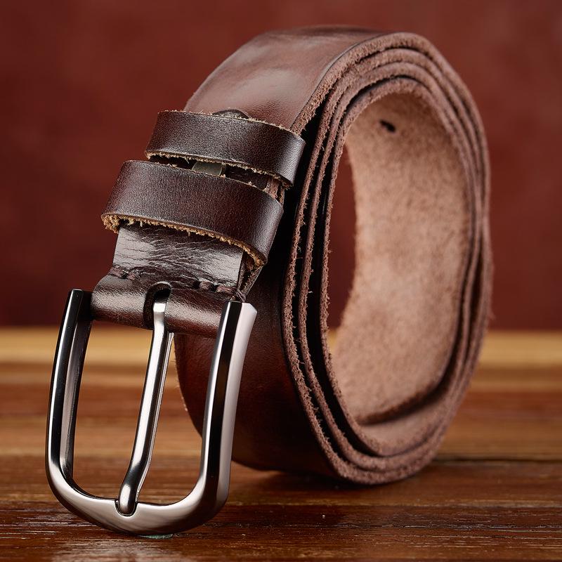 Men's Genuine Leather Retro Wrinkled Cowhide Belt - Trendy, Casual, and Versatile for Jeans