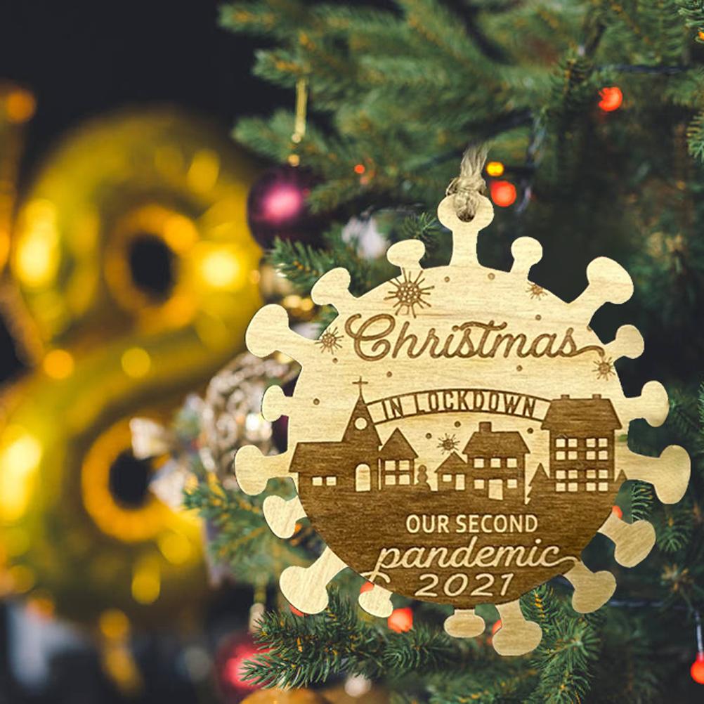 Christmas Pendant Wooden 2021 Epidemic Pendant Christmas Tree Hanging Ornament Decoration
