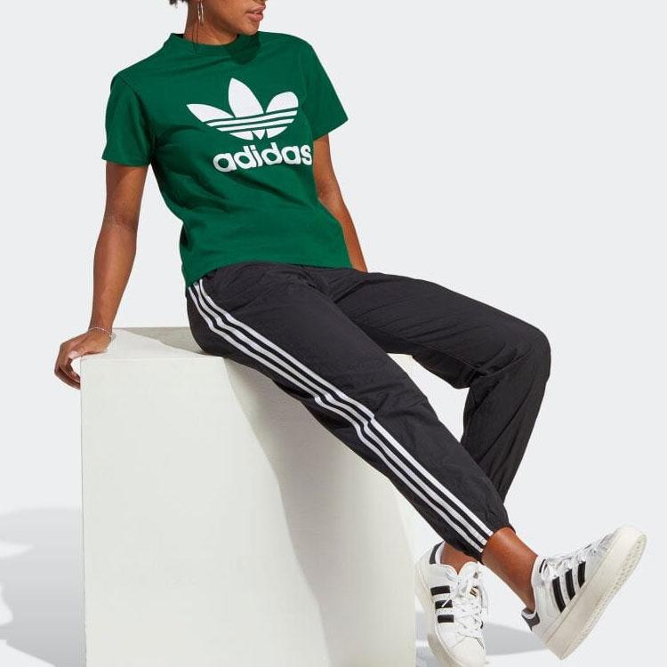Adidas Originals Letter Logo Printed Round Neck Pullover Short Sleeve T-Shirt Women Tops Dark-Green IB7424