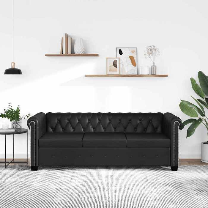 VidaXL 3-seater Sofa Faux Leather Black