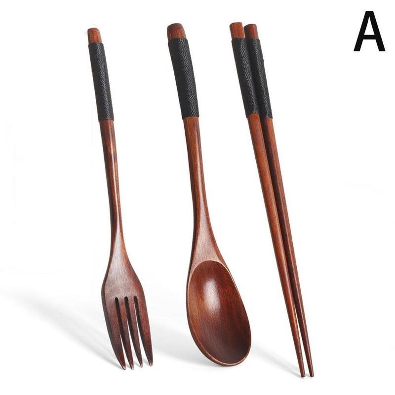 New Handmade Japanese Natural Wood Chopstick Spoon Fork Tableware Set Rice Soup Bamboo Utensil Home Kitchen Dinnerware Suit