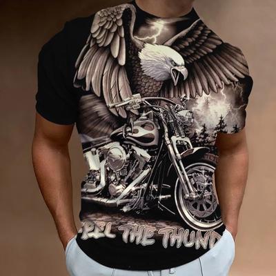 American Eagle Pattern Men's T-Shirt 3D Motorcycle Print Tees Short Sleeve Retro Tops Summer Men's Clothing Oversized Pullover