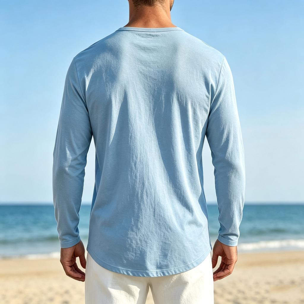 T-shirt da uomo a maniche lunghe con scollo a V, ad asciugatura rapida, leggera, traspirante, vestibilità comoda per primavera ed estate
