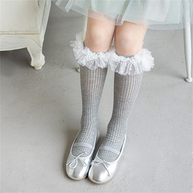 Sweet Style Mesh Dress Socks with Decorative Edge Accent for Toddler Girls Formal Event Under Knee Length Stockings